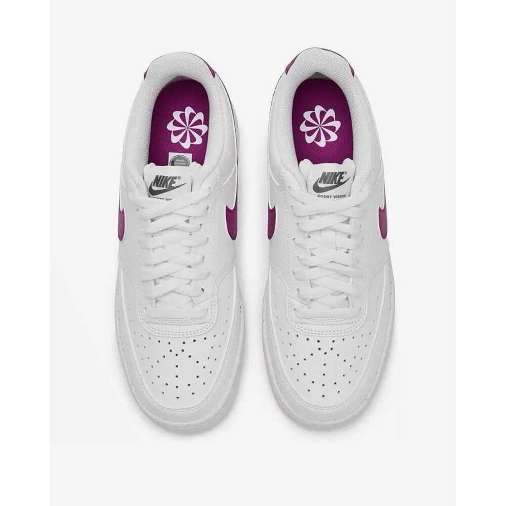NEW Women Nike Court Vision Low Next Nature Shoes US 9.5 White W/Magenta Swoosh - Picture 2 of 16